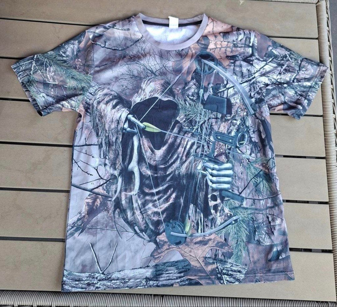 Camo jachtbroek en T-shirt set, maat L plus handschoenen, Kleding | Heren, Maat 52/54 (L), Onbekend, Meerkleurig, Wandelen of Outdoor