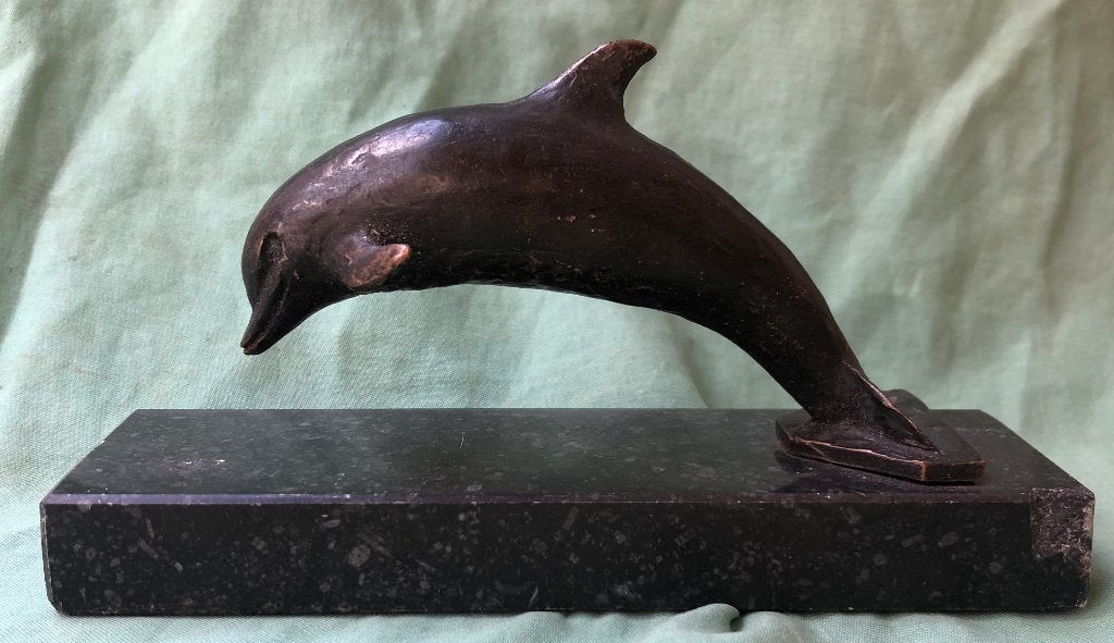 Bronzen beeldje dolfijn, Handgemaakt, Minder dan 20 cm, Ophalen of Verzenden, Brons