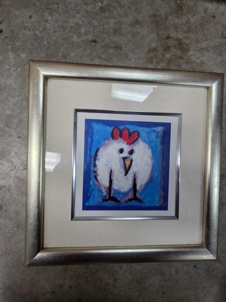 Zeefdruk van kip in lijst, Antiek en Kunst, Ophalen of Verzenden