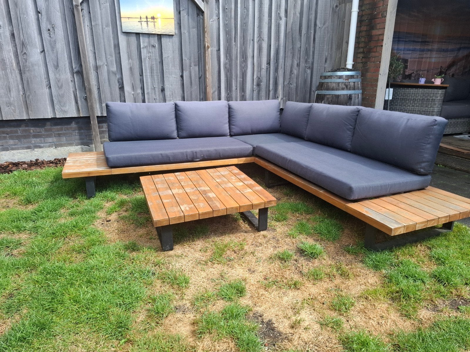 Acaciahouten loungeset met antraciet kussens - 245x245cm, Tuin en Terras, Tuinsets en Loungesets, Ophalen