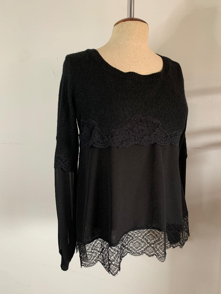 Twinset Twin Set trui met kant zwart M/38, Maat 38/40 (M), Verzenden, Zwart, Zo goed als nieuw