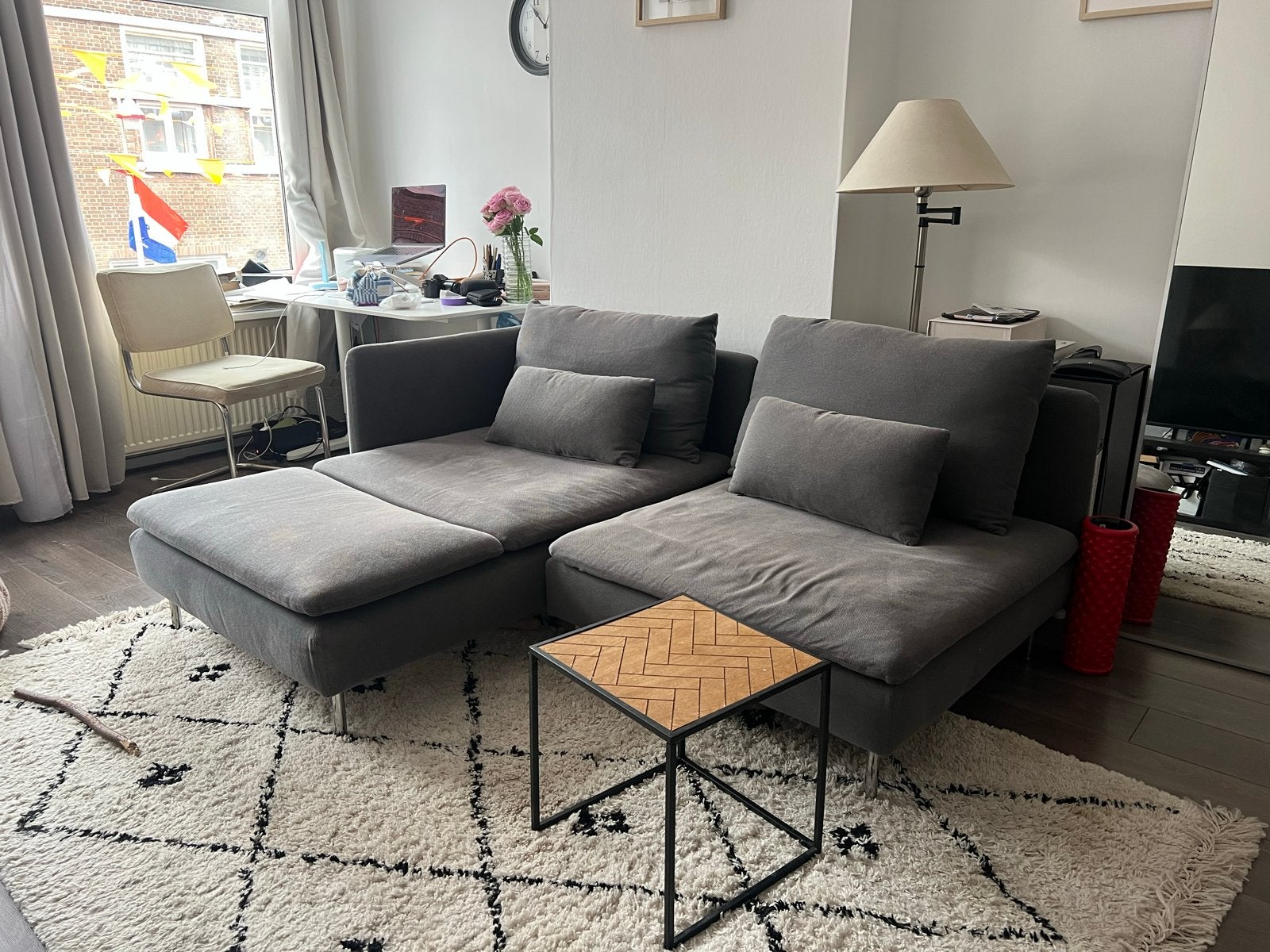 IKEA SÖDERHAMN 2-zitsbank met chaise longue grijs, Ophalen, Gebruikt, 100 tot 125 cm, Hoekbank