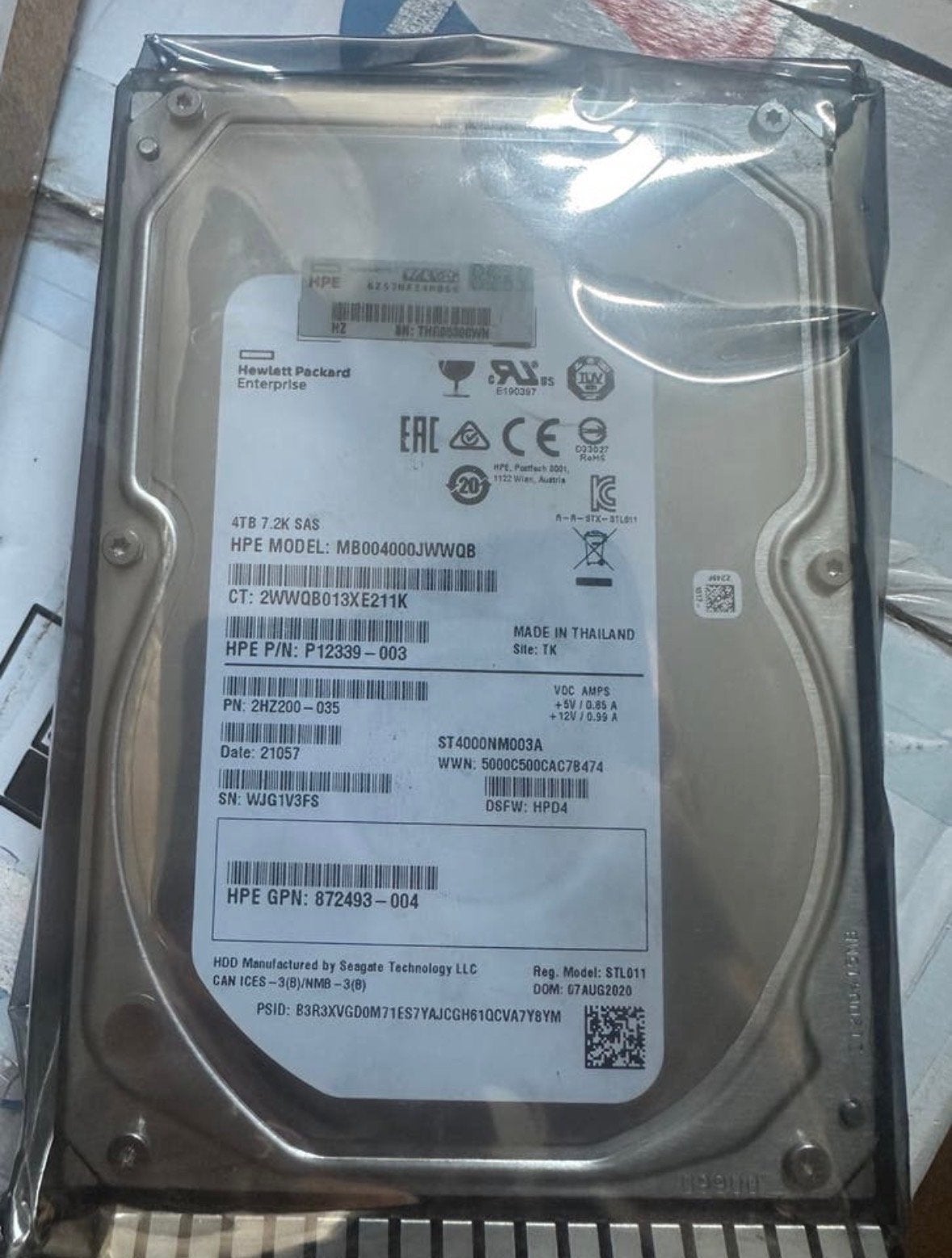 Nieuwe HPE 4TB 7.2K SAS HDD (MB004000JWWQB) - In doos, Computers en Software, Harde schijven, Nieuw, Server, Intern, HDD, SAS