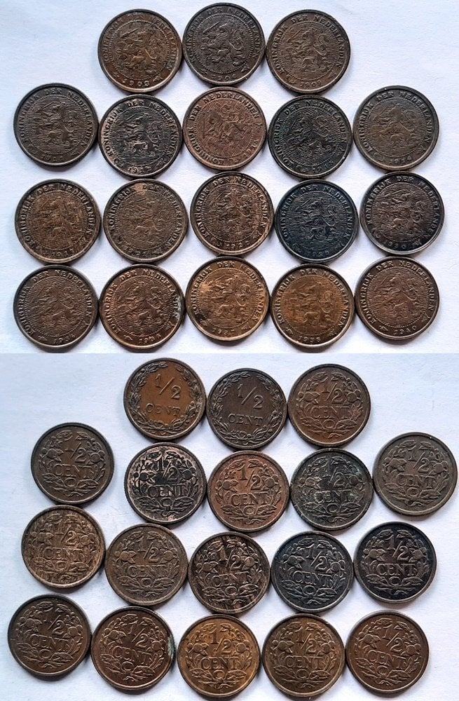 18 halve centen Wilhelmina compleet 1903-1940, Verzenden, Koningin Wilhelmina, Overige waardes