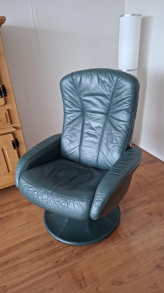 Leren fauteuil groen, Huis en Inrichting, Fauteuils, Ophalen, Gebruikt, Minder dan 75 cm, Leer