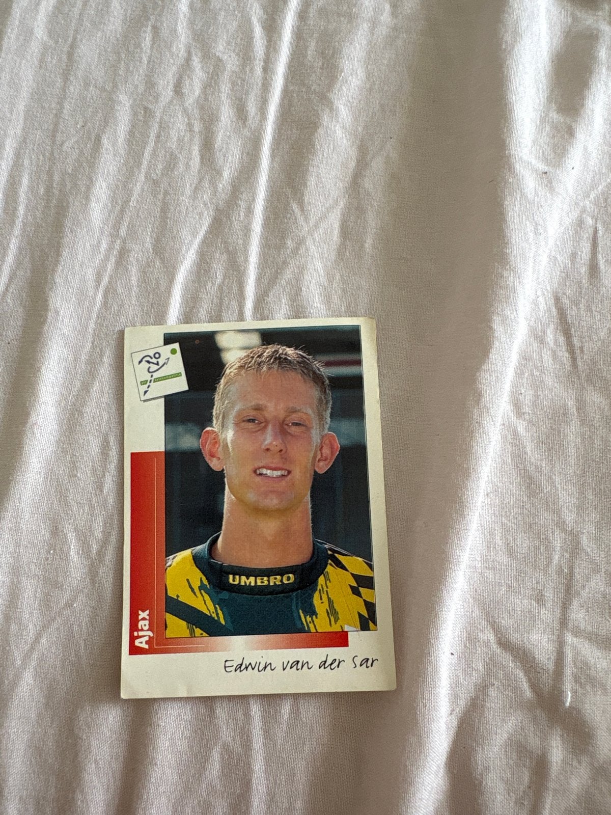 Panini 96 sticker Edwin van der Sar van Ajax, Ophalen of Verzenden, Zo goed als nieuw, Ajax, Poster, Plaatje of Sticker