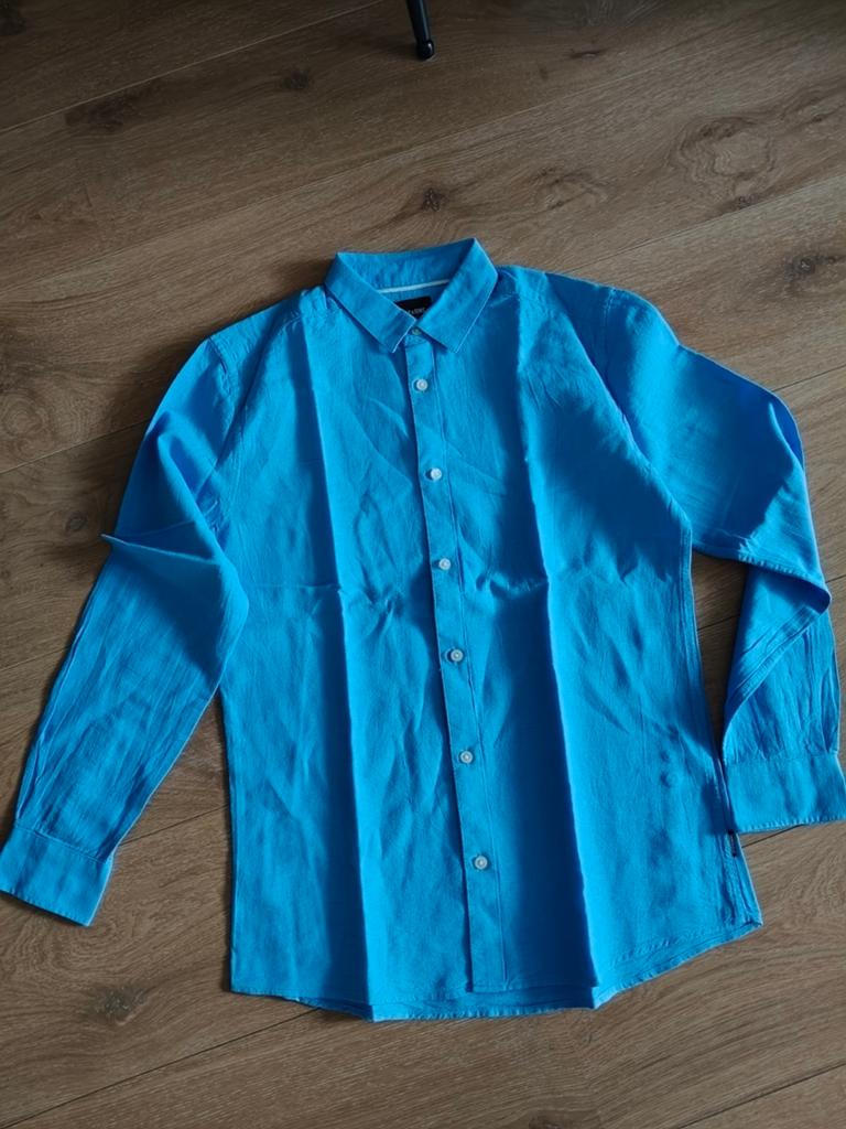 Blauwe linnen blouse, Blauw, Zo goed als nieuw, Only & Sons, Halswijdte 39/40 (M)