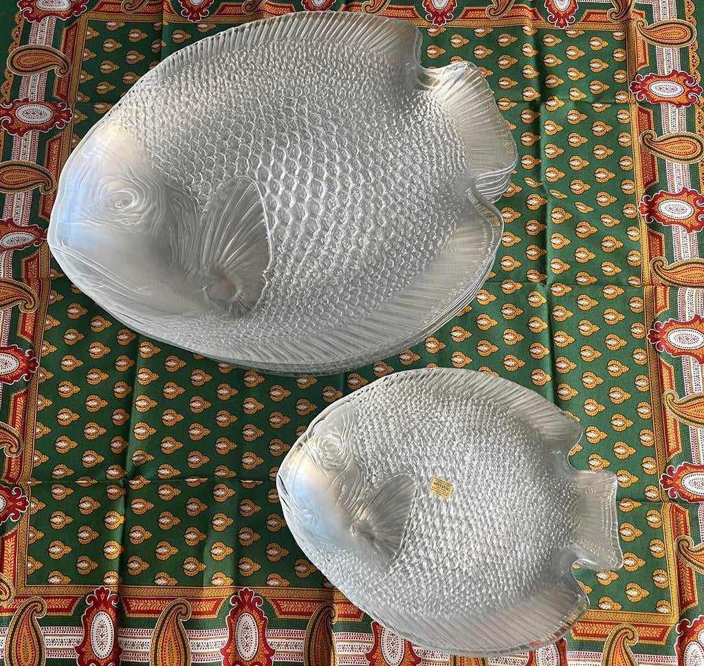 Vintage set van 10 visschalen en 10 visborden, Arcoroc, Antiek en Kunst, Ophalen of Verzenden