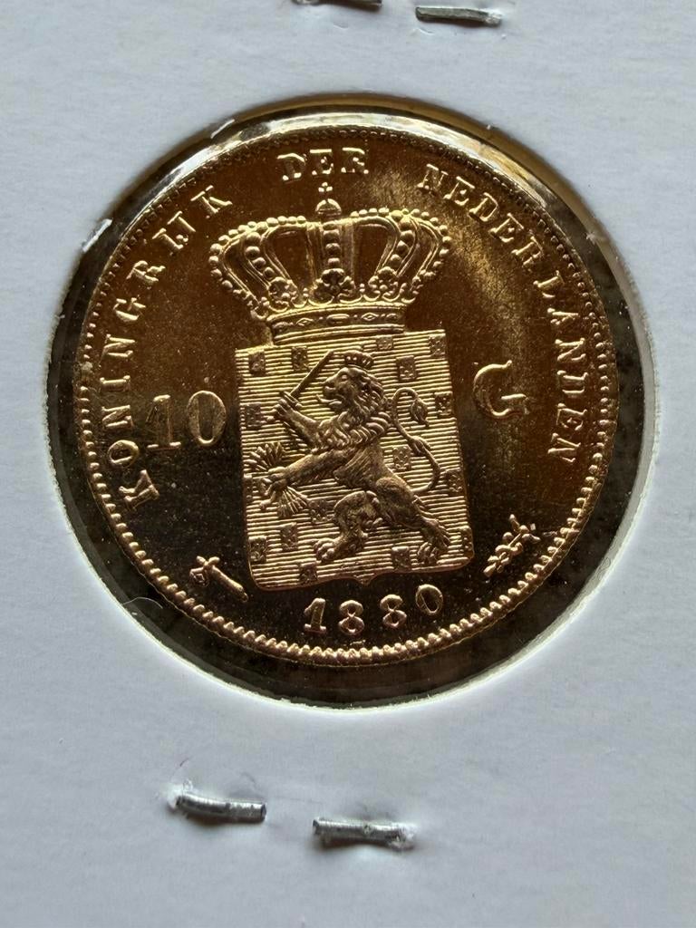 Gouden tientje 1880 zeer schaars FDC, Koning Willem III, Losse munt, 10 gulden, Goud