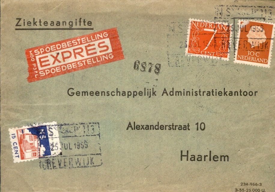 Haarlem - GAK - Treinzegel - Stempels - Expres - 1955, Ophalen of Verzenden, Envelop