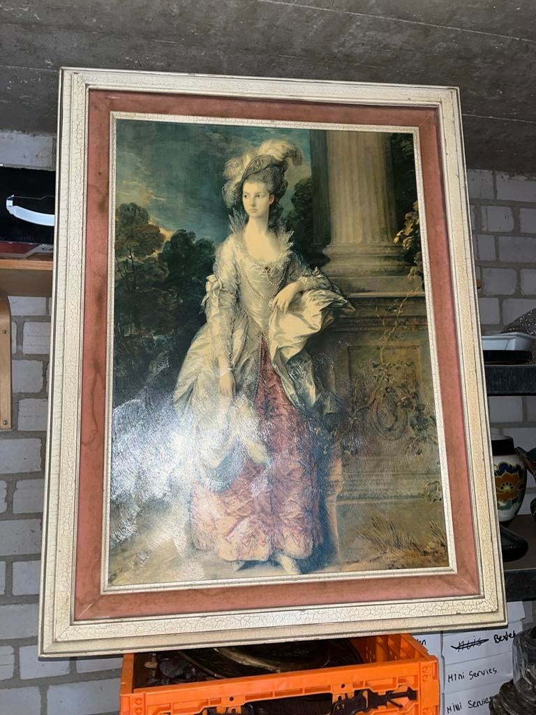 Antiek Schilderij: Dame in Rococo Stijl 86,5 x 66,5cm, Antiek en Kunst, Kunst | Schilderijen | Klassiek, Ophalen