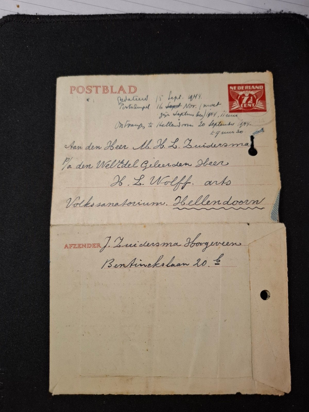 Beschreven Postblad uit 1944 - Aan Weledel Geleerde Heer, Ophalen of Verzenden, 1940 tot 1960, Gelopen, Zeeland