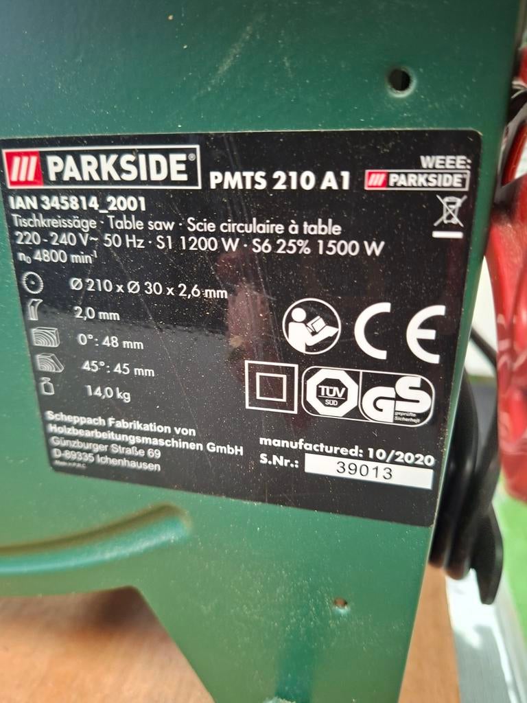 Parkside PMTS 210 A1 Tafelzaag, Ophalen of Verzenden