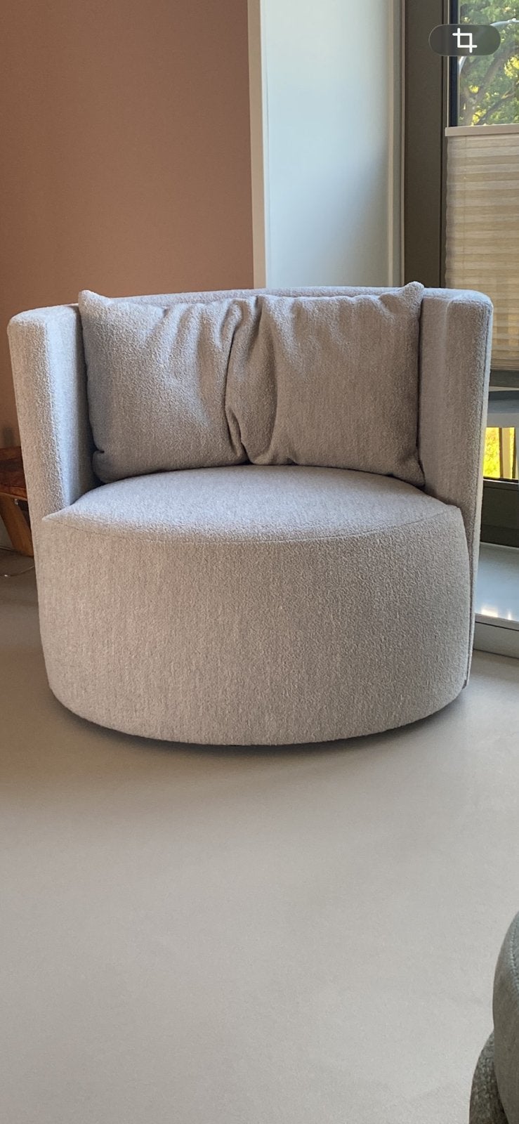 Fauteuil van VT Wonen in teddy stof - Beige. Bijna nieuw., Ophalen, 75 tot 100 cm, Zo goed als nieuw, 75 tot 100 cm
