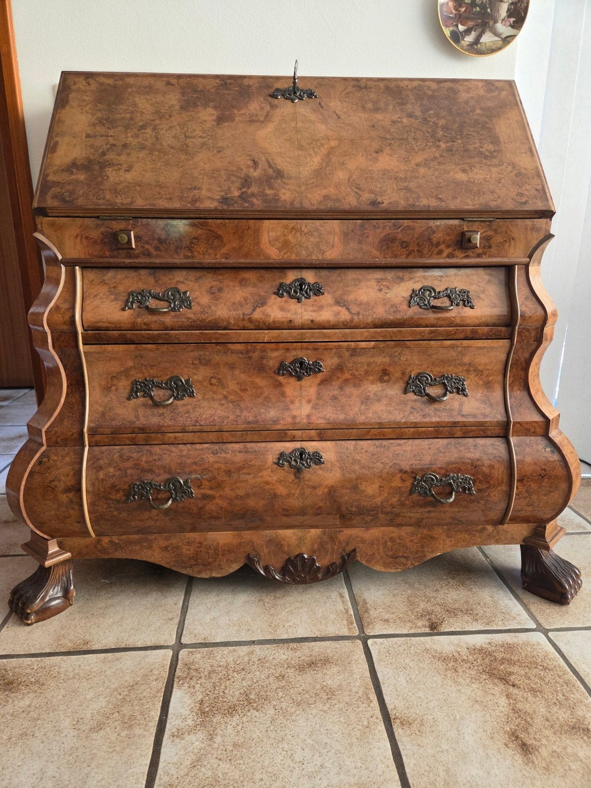 Antiek secretaire bureau met lades en inlegwerk, Ophalen