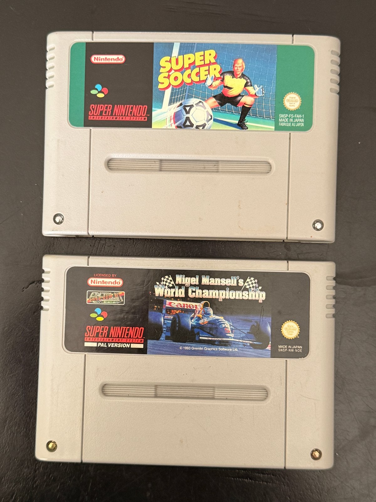 Super Soccer & Nigel Mansell's World Championship SNES, Gebruikt, 1 speler, Ophalen of Verzenden, Vanaf 3 jaar