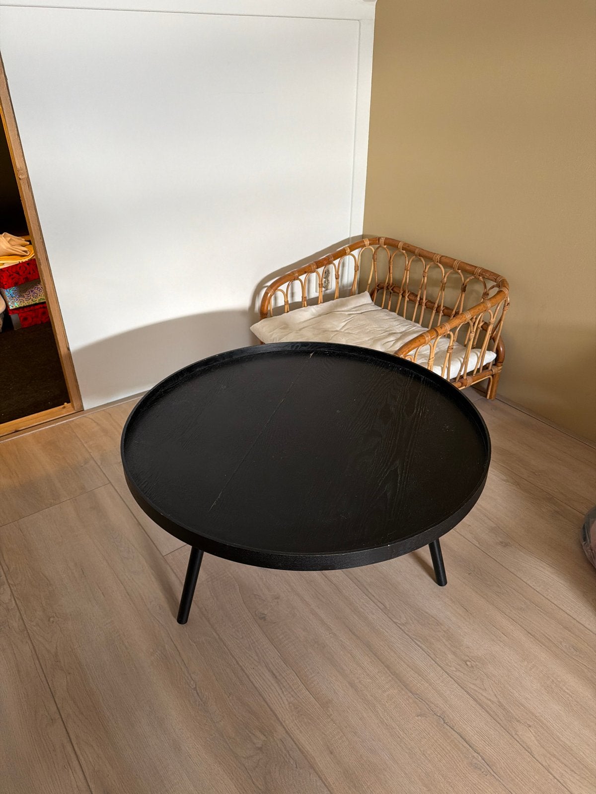 Salontafel bijzettafel Woood Mesa XL zwart hout, Ophalen, Minder dan 45 cm, Gebruikt, Rond