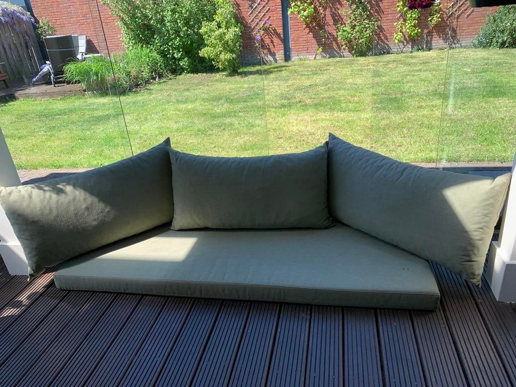 Set tuinkussens olijfgroen, Tuin en Terras, Tuinsets en Loungesets, Ophalen, Overige materialen, 3 zitplaatsen, Zo goed als nieuw