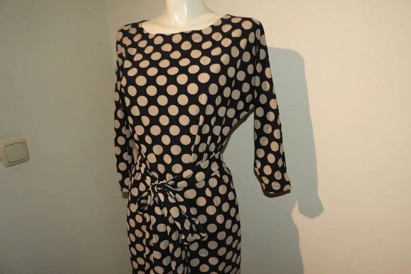 Ladress polkadot stretch travel stof jurk strik band XS/S, Zo goed als nieuw, Knielengte, Meerkleurig, Verzenden