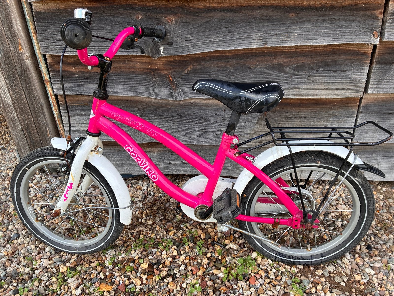Roze kinderfiets Corvino met 16 inch wielen, Ophalen of Verzenden, Gebruikt, Terugtraprem, Minder dan 16 inch