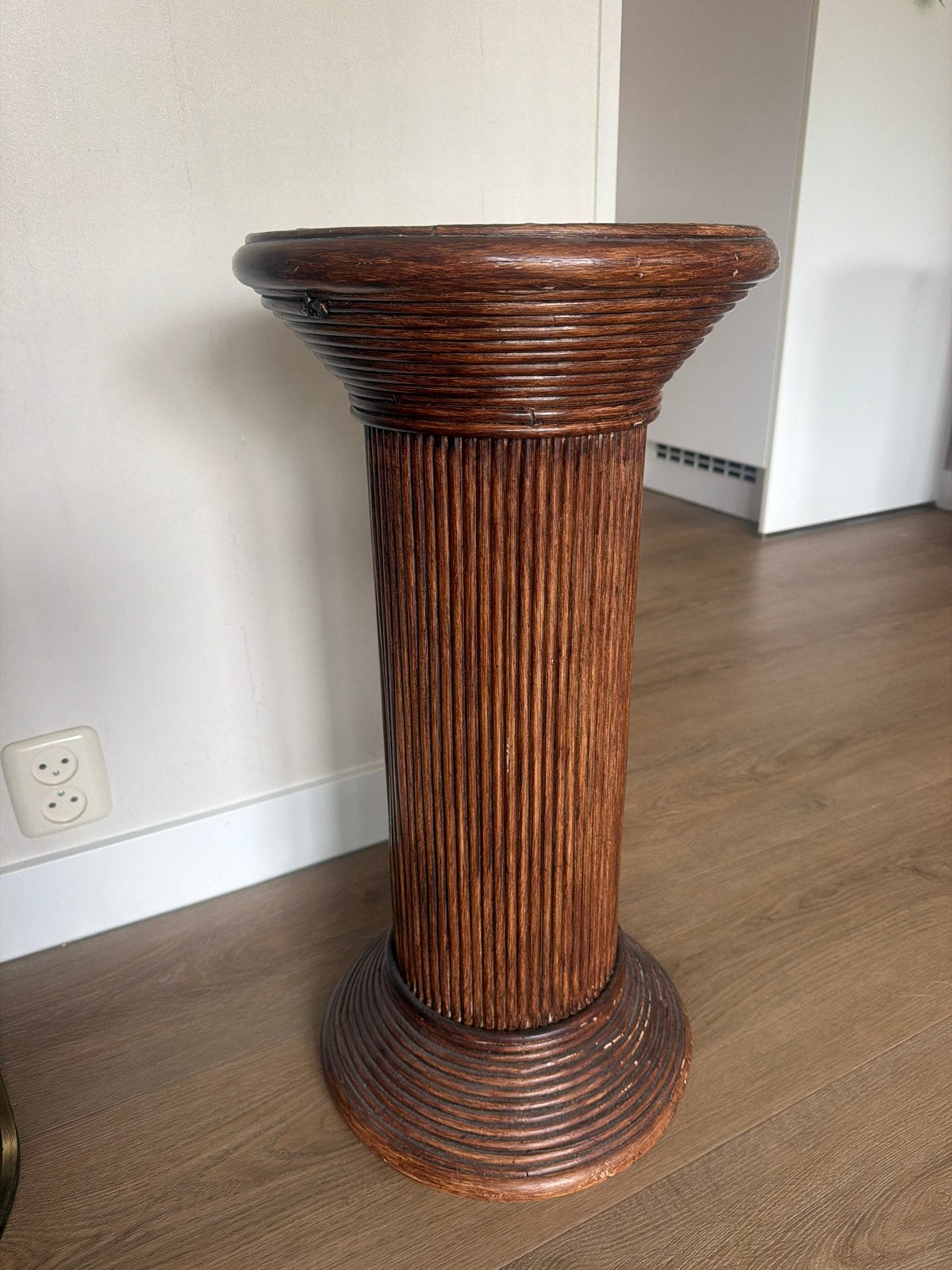 Vintage houten plantenstandaard - Rotan look, Ophalen, Gebruikt, Bruin, Vintage