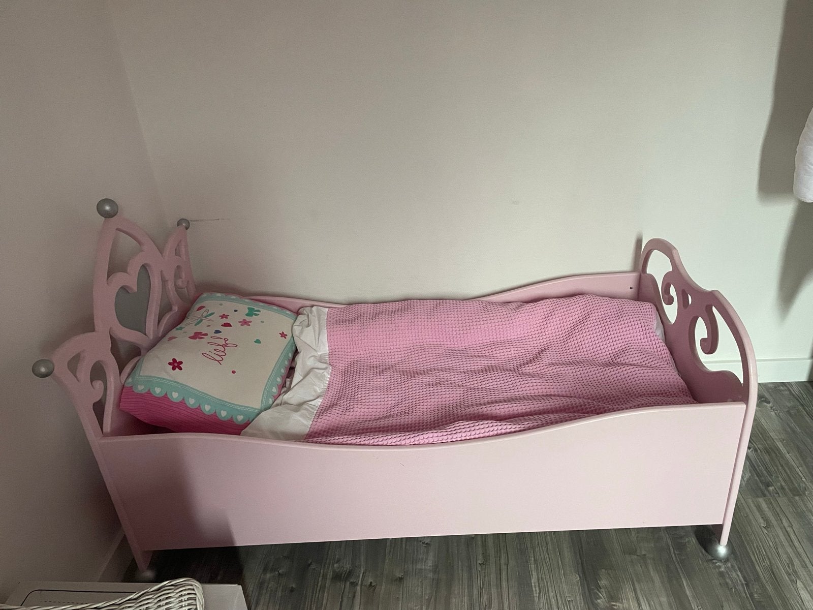 Roze kinderbed met matras 150x75 cm, Ophalen, Gebruikt, 70 tot 85 cm, 140 tot 160 cm