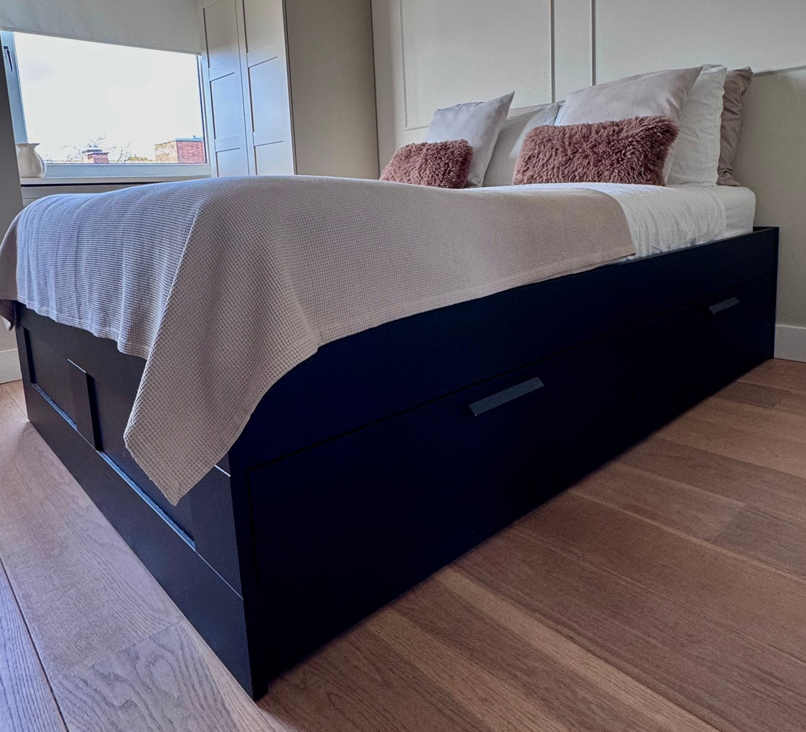 IKEA 140x200 Brimnes bed incl lattenbodem (en evt matras), Ophalen, Gebruikt, Zwart, Tweepersoons