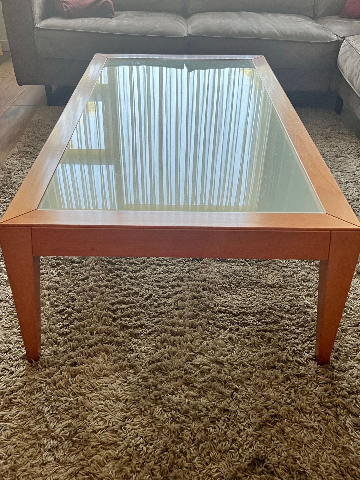 Salontafel Kersenhout met Mat Glas - Gebruikt, Huis en Inrichting, Tafels | Salontafels, Gebruikt, 50 tot 100 cm, 100 tot 150 cm