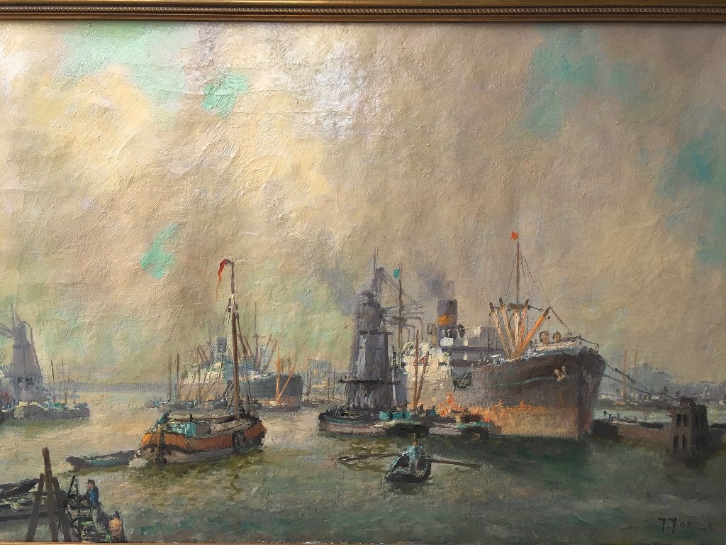 Schilderij Rotterdams havengezicht, Ophalen of Verzenden