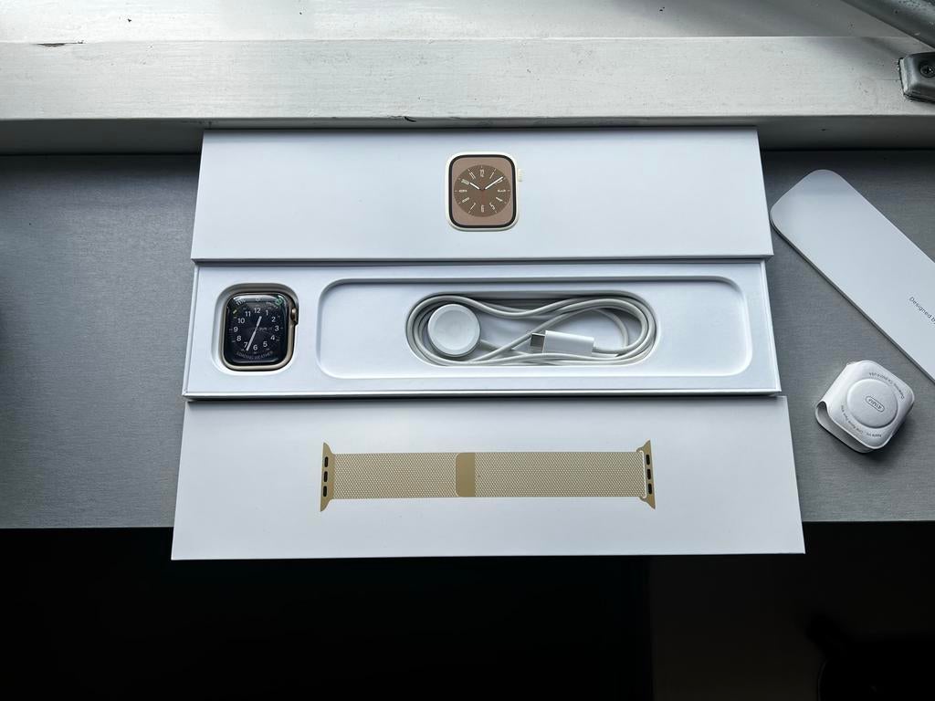 Apple Watch Series 8 GPS + Cellular Goud 41mm, Sieraden, Tassen en Uiterlijk, Smartwatches, Ophalen, Gebruikt, IOS, Waterdicht