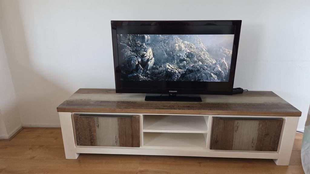Tv dressoir massief acacia hout, Ophalen, 150 tot 200 cm, Minder dan 100 cm, 25 tot 50 cm