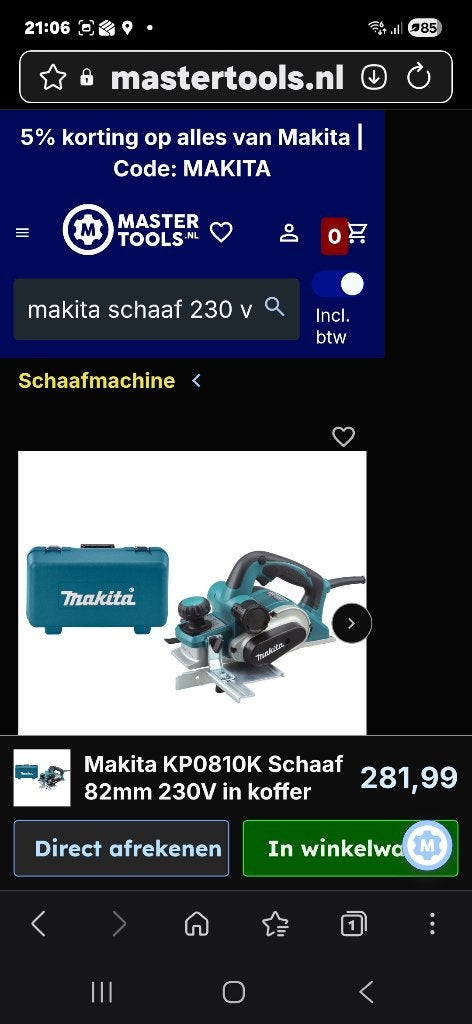 Makita elektrische schaaf, Doe-het-zelf en Verbouw, Ophalen, Zo goed als nieuw, Makita