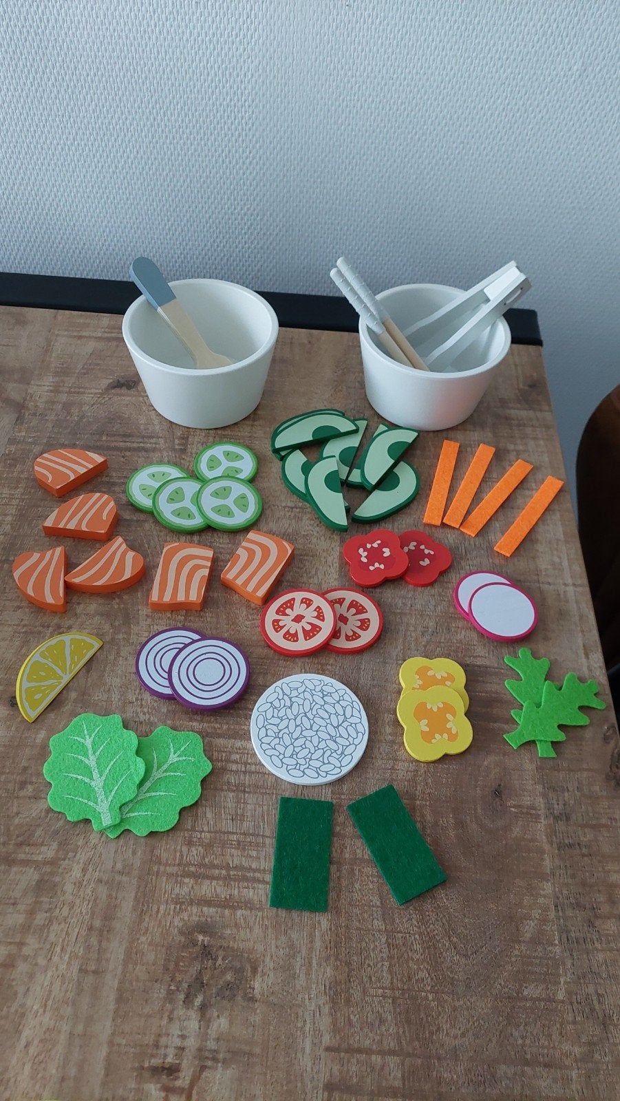 2 x houten pokebowl met accessoires, Ophalen, Zo goed als nieuw