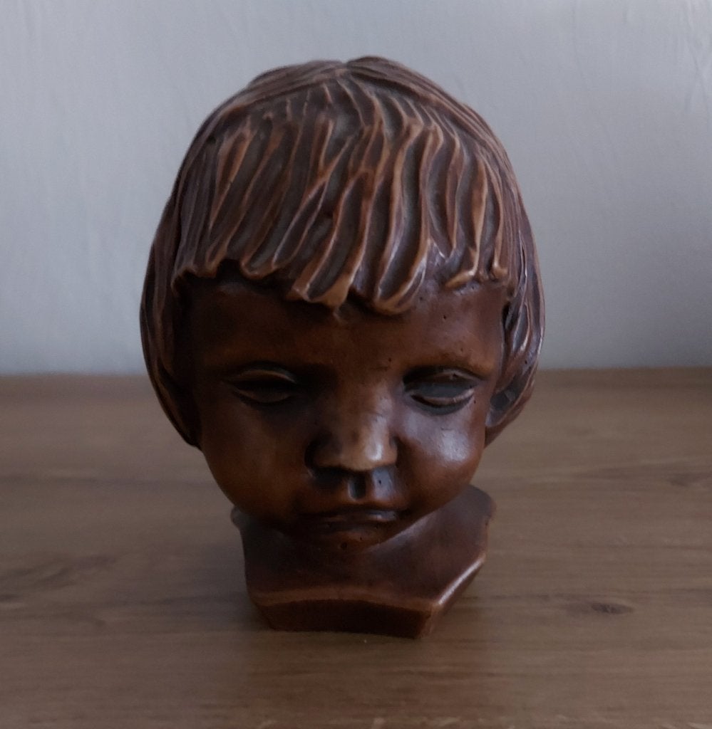 Authentiek Vintage Beeldje Kinderkopje - Paridon Amsterdam, Antiek en Kunst, Ophalen, Composieten, Buste, Minder dan 20 cm