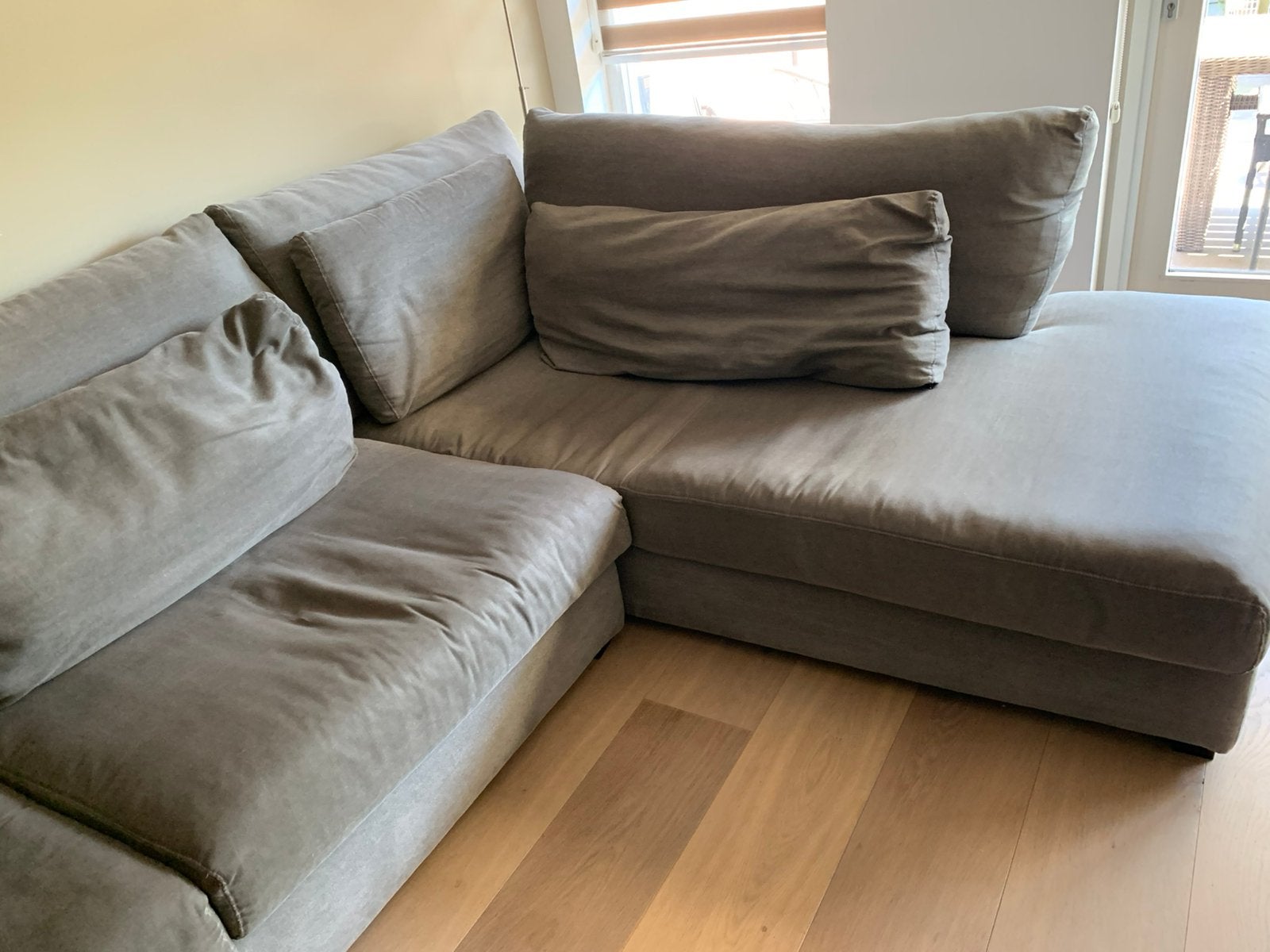 zithoek grijs 325x220 cm gratis ophalen, Ophalen, Gebruikt, Vierpersoons of meer, Stof