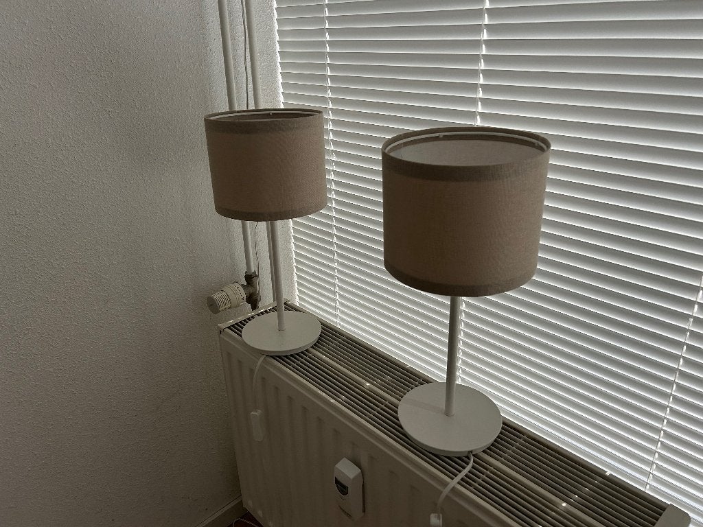 Set van 2 moderne tafellampen met stoffen kap, Ophalen, Met schakelaar, Gebruikt, Wit