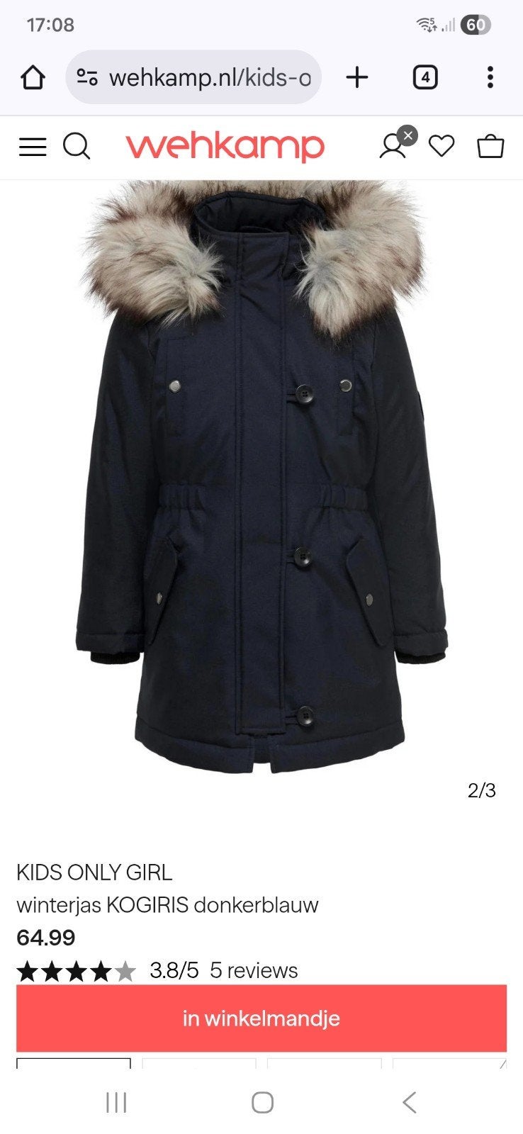 Nieuwe donkerblauwe parka jas 128/134, Ophalen of Verzenden, Nieuw, Kids Only Girl, Meisje