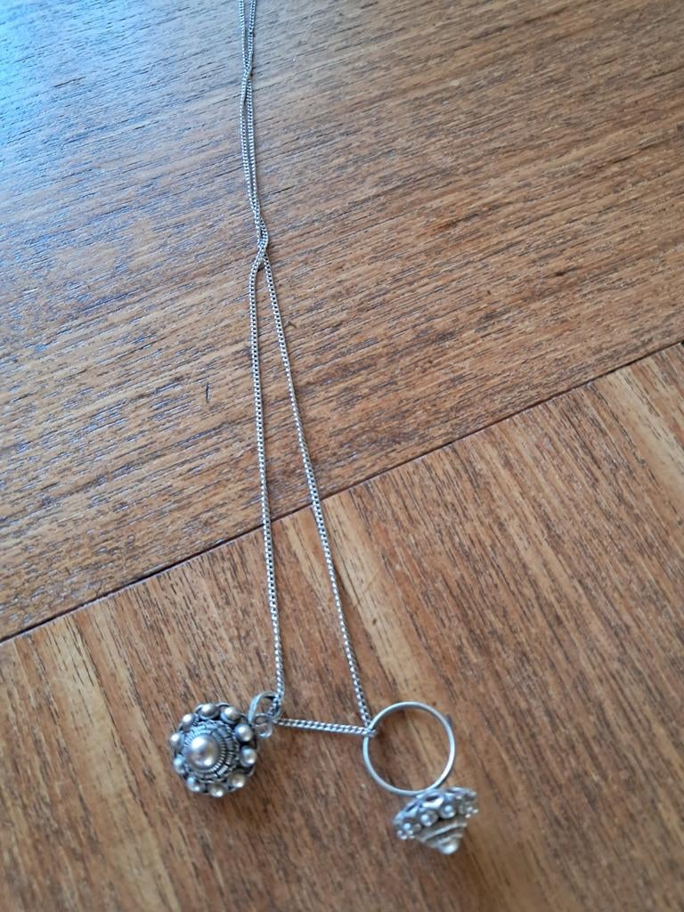 Zilveren ketting +ring, Ophalen, Zo goed als nieuw, Zilver, Zilver