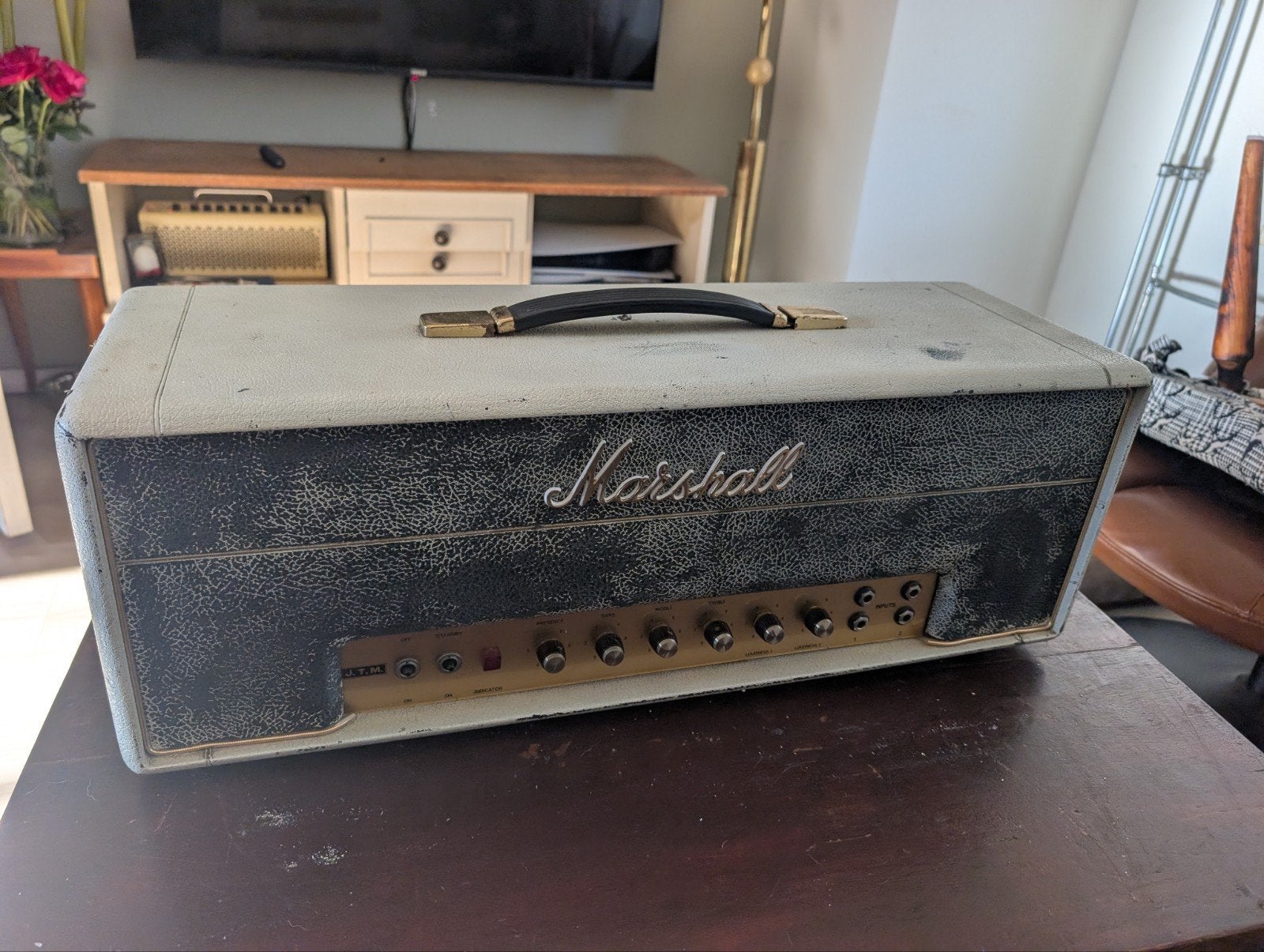 Originele 1967 Marshall JTM50 Black Flag (1986 Bass circuit), Ophalen, Gebruikt, Gitaar, 50 tot 100 watt