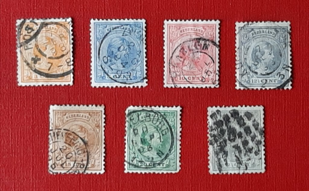 1891 Postzegels Wilhelmina Hangend haar 7 stuks Gestempeld, Postzegels en Munten, Postzegels | Nederland, Ophalen, Gestempeld