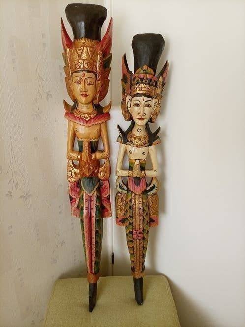 2 x Houten Beeld Bali Indonesie ( Nieuw ), 110 cm, Hout, Nieuw, Ophalen of Verzenden