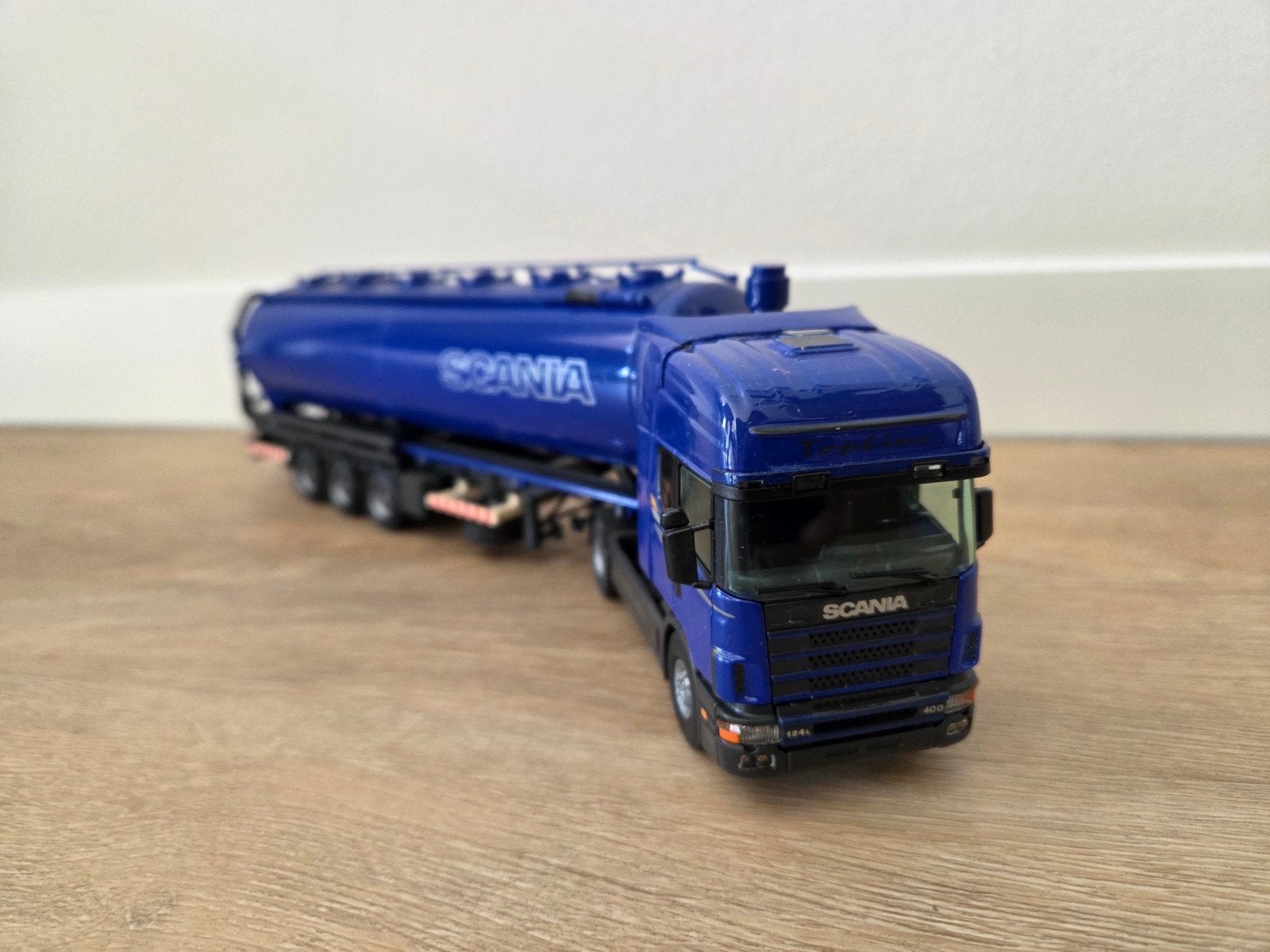 Tekno Scania 124 Topline demo met kiepbulk oplegger, Ophalen of Verzenden, Gebruikt, Bus of Vrachtwagen, Tekno