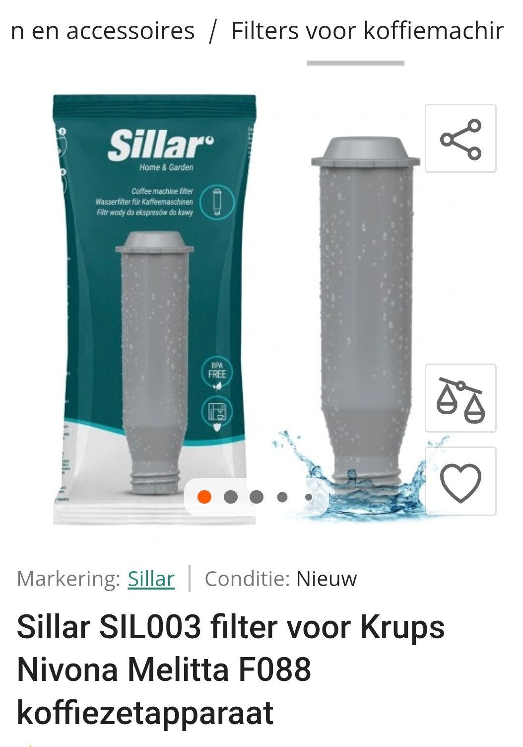 Sillar SIL003 filter Krups F088, Ophalen of Verzenden, Nieuw, Overige modellen, Overige typen