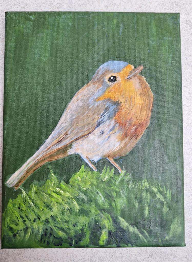 Roodborstje en pestvogel 18x24 acrylverf op doek, Antiek en Kunst, Ophalen of Verzenden