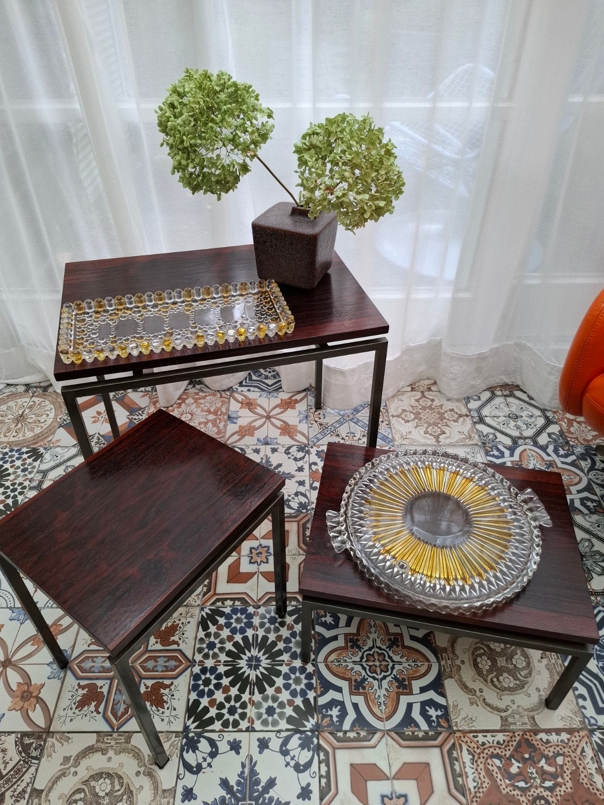 Set van 2 glazen schalen: rechthoekig en rond, Antiek en Kunst, Ophalen