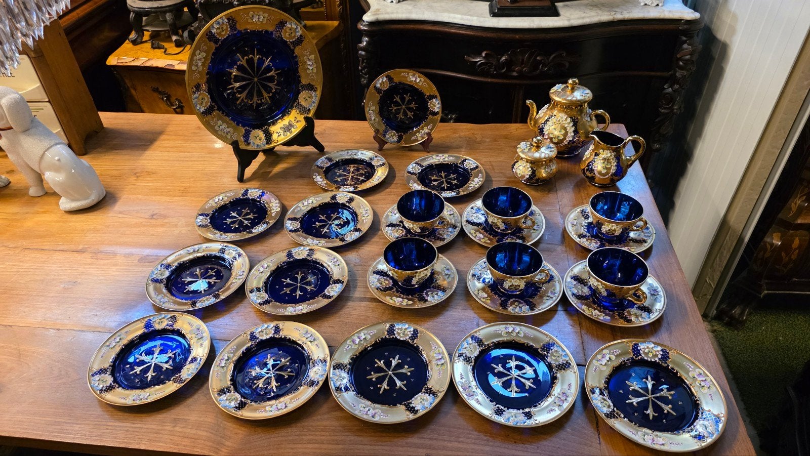 unieke set cobalt blue murano ontbijtset, Ophalen