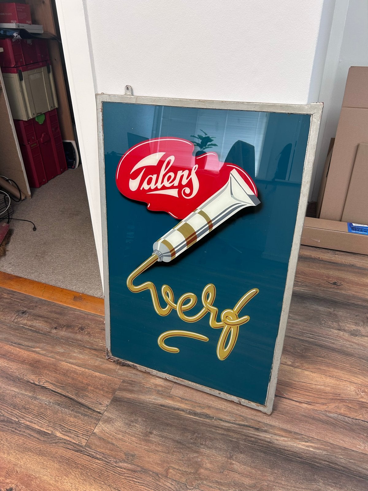 Zeldzaam oud dubbelzijdig glazen BV Talens VERF reclamebord, Antiek en Kunst, Ophalen
