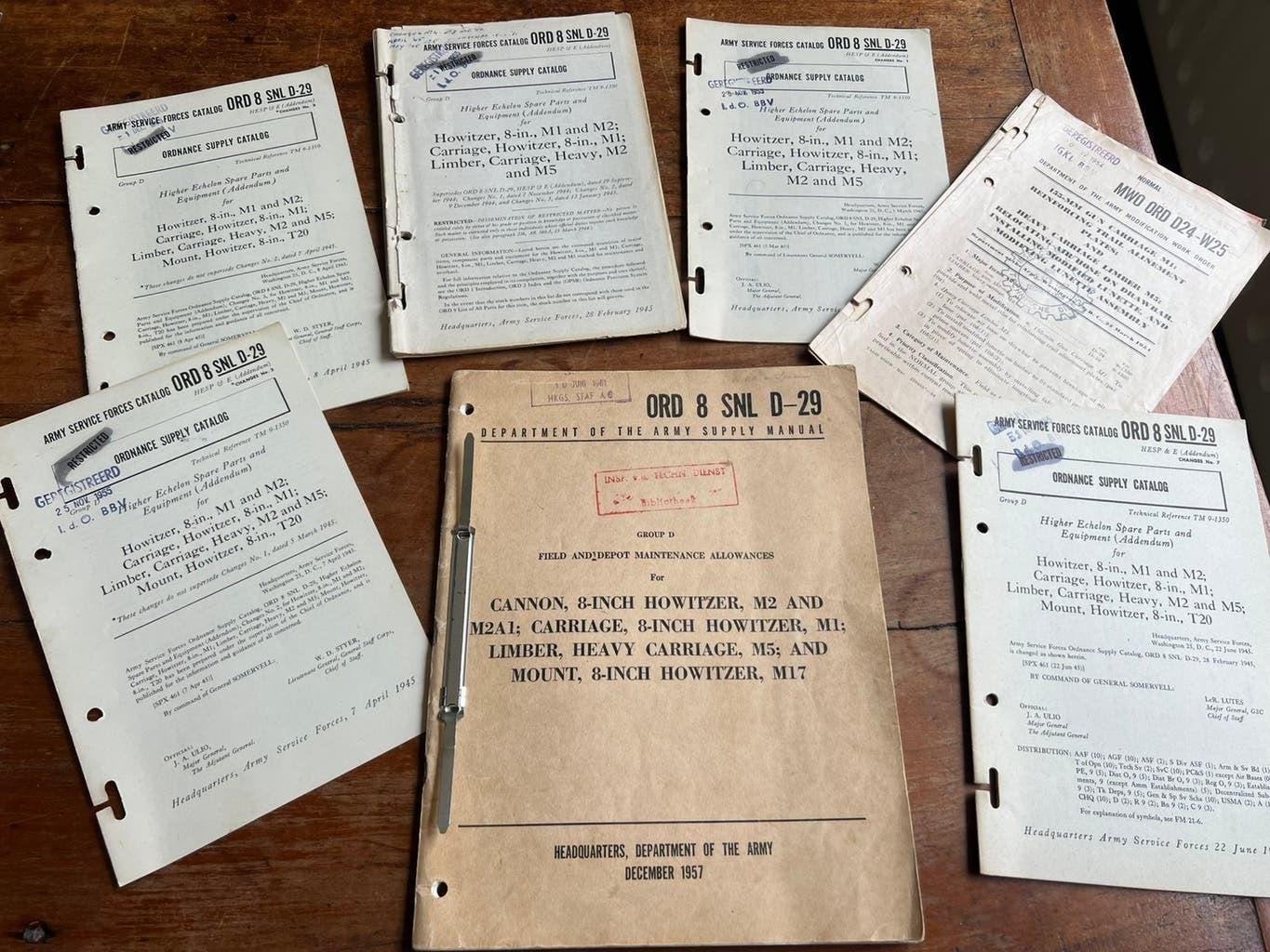 WO2 Amerikaans 8 Inch Howitzer voorschriften set KL 1945, Amerika, Verzenden, Boek of Tijdschrift