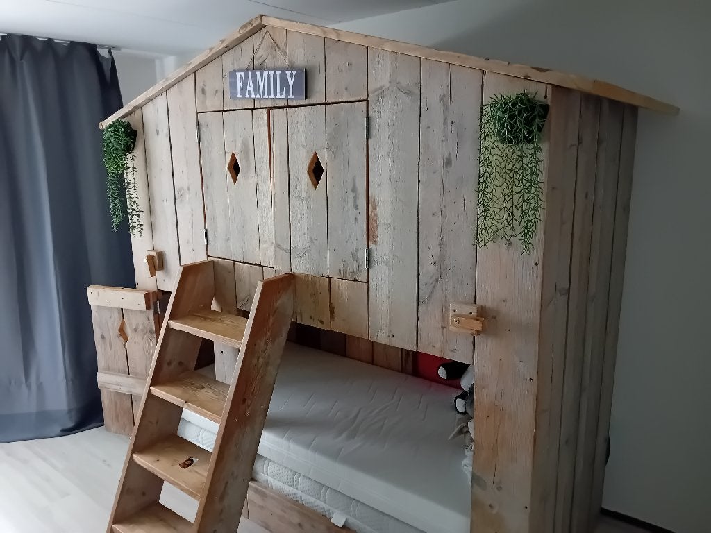 Steigerhouten stapelbed Boomhut Dutchwood XXL, Ophalen, Zo goed als nieuw, Stapelbed