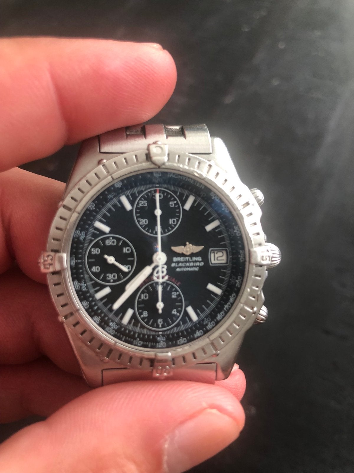 ️✅⌚️Breitling Blackbird Auto Chronograph- Zwarte wijzerplaat, Ophalen, Staal, Gebruikt, Breitling@info.com
